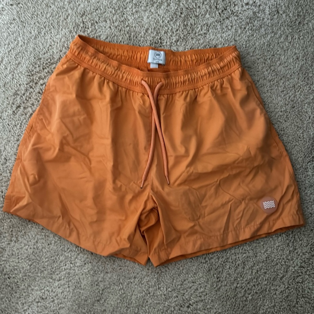TOPMAN Men’s 5” Inseam Orange Bathing Suit Swimsuit Size   Small Swim Trunks